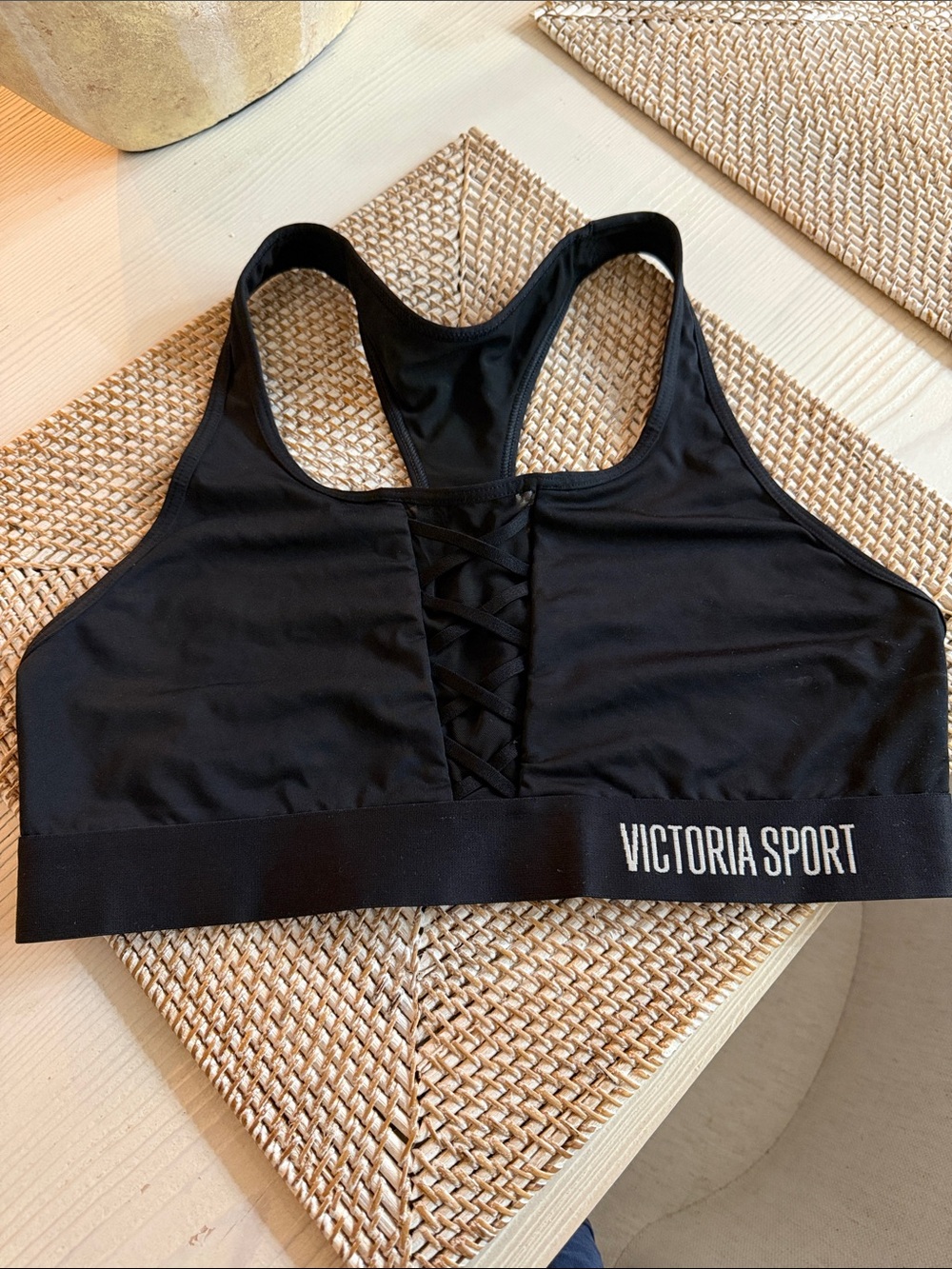 Victoria Sport Black Lace-Up Racerback Sports Bra
